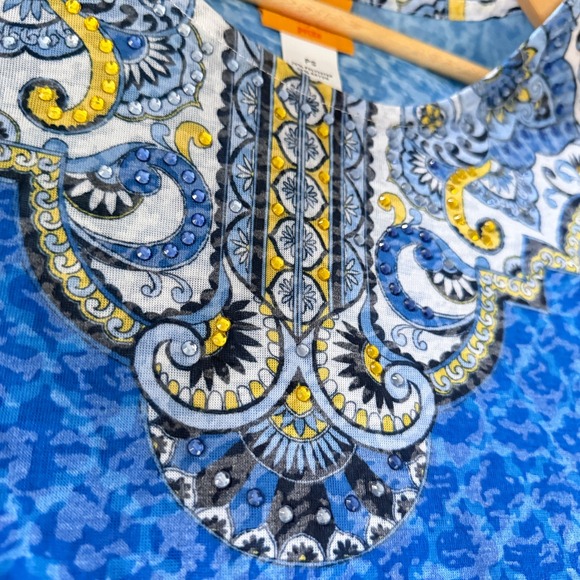 Ruby Rd Top Bohemian Petite Blue Horizon Paisley Rhinestone Embellished NWT - Picture 7 of 9